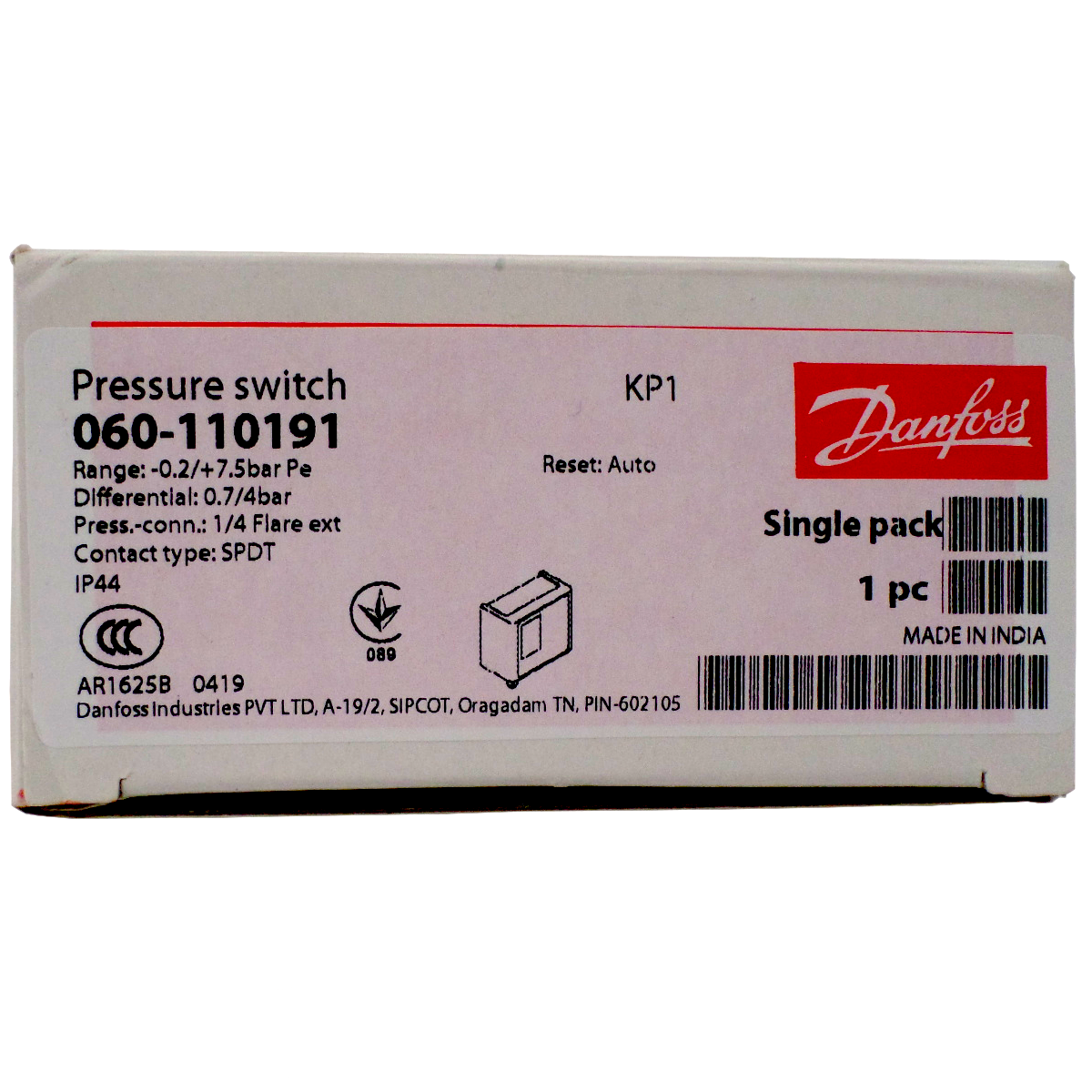 Pressostato Kp1 Rearme Automatico Danfoss 060 110191 Caixa